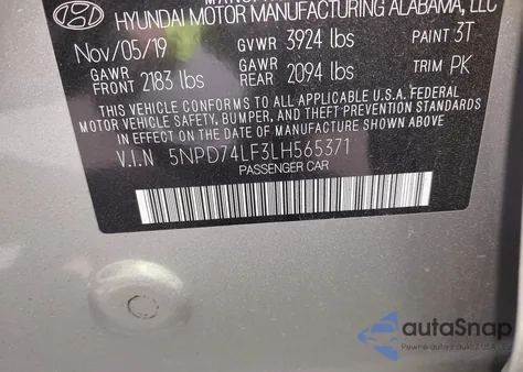 2020 Hyundai Elantra Se z USA, uszkodzony, nr VIN 5NPD74LF3LH565371